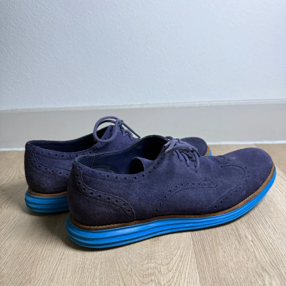 Cole Haan Lunargrand Wingtip Oxford Shoes Mens 10.5 Blue‎ Suede Lunarlon C11096